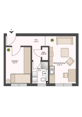 Grundriss - 2-Zimmer Wohnung im 1. OG (Nr.12) mit Stellplatz zu verkaufen!