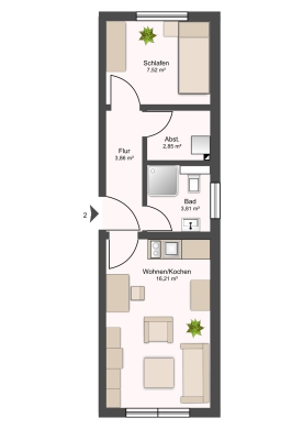Grundriss - Kapitalanlage mit 1,5 Zimmern in zentraler Lage (Nr. 9)!