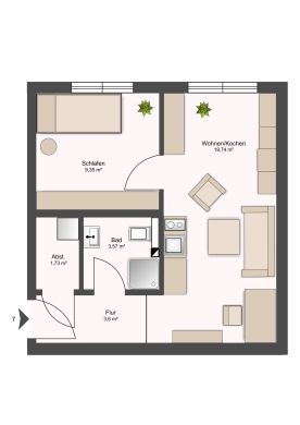 Grundriss - Gut vermietete 2-Zimmer Wohnung in zentraler Lage zu verkaufen! (Wohnung Nr. 13)