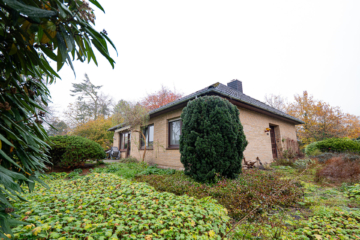 Bungalow in idyllischer Lage am Löhberg – Naturnahes Wohnen mit viel Potenzial! - Vorderansicht/Seitenansicht